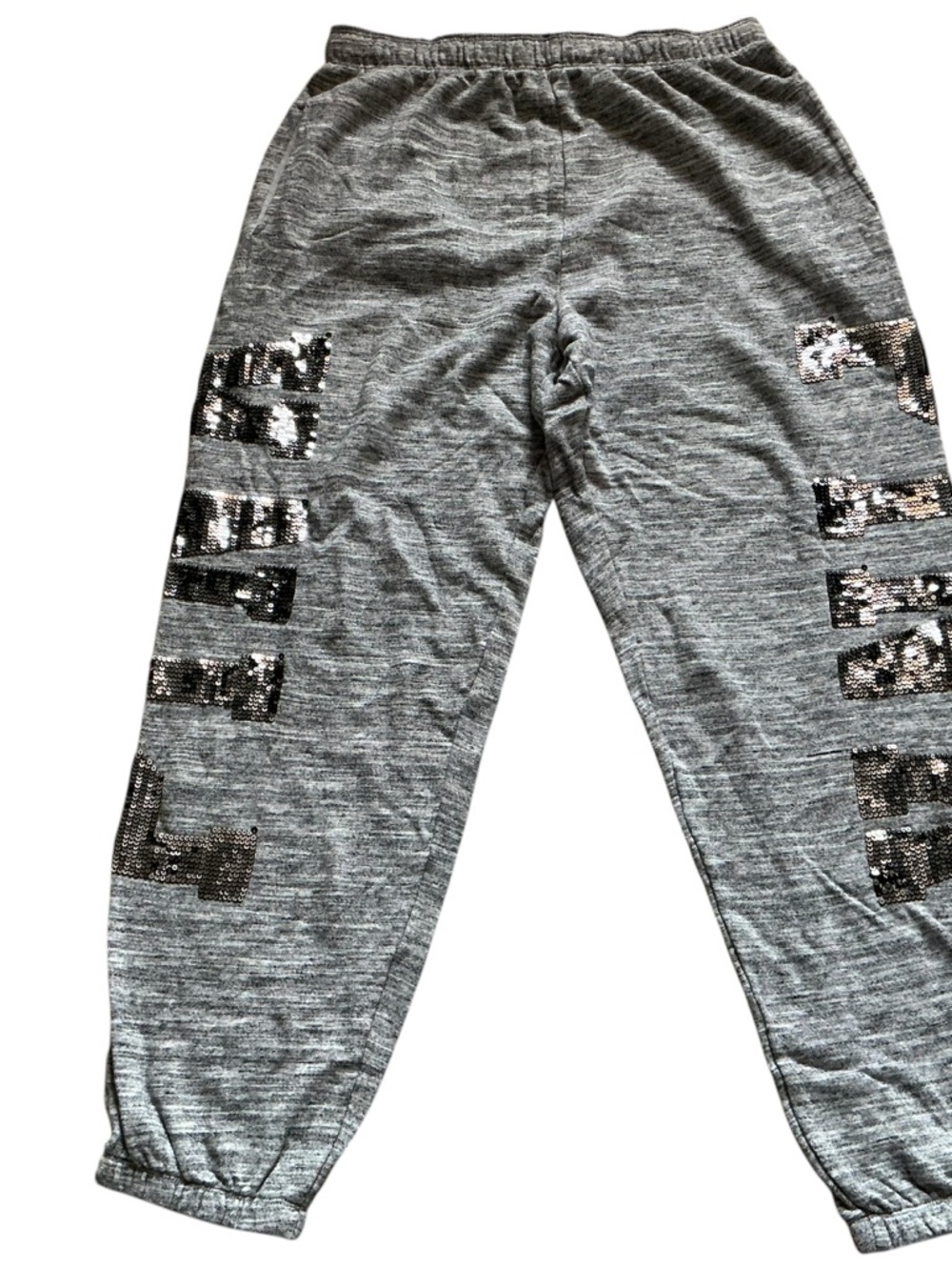Victoria’s Secret PINK flip sequins bling marked gray campus joggers pants Sz M